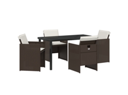 Conjunto 5 De Jantar Com Almofadas Vidaxl Rattan Poliéster Marrom