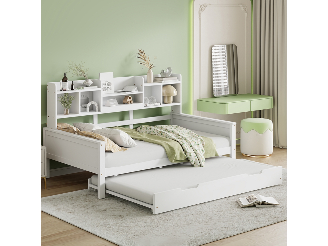 Sofá-cama Madeira Branca 90x200cm, Retrátil 90x190cm, Ripas. Cs