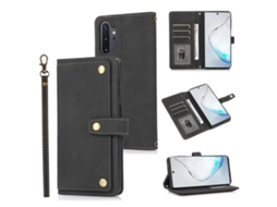 Capa De Couro Pu + Tpu Com Abertura Horizontal Para Samsung Galaxy Note 10 Pro, Com Suporte, Compartimento Para Cartões, Carteira E Cordão.