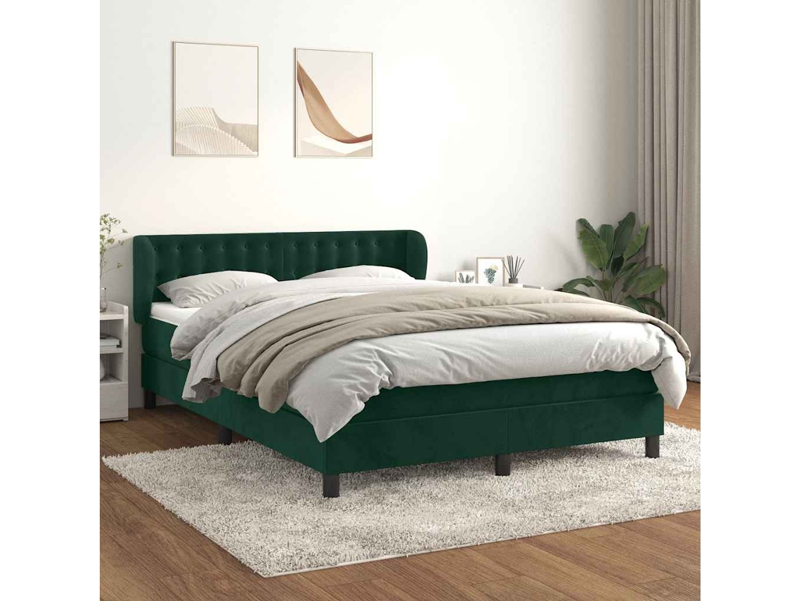 Vidaxl Cama Com Molas/colchão 140x190 Cm Veludo Verde-escuro