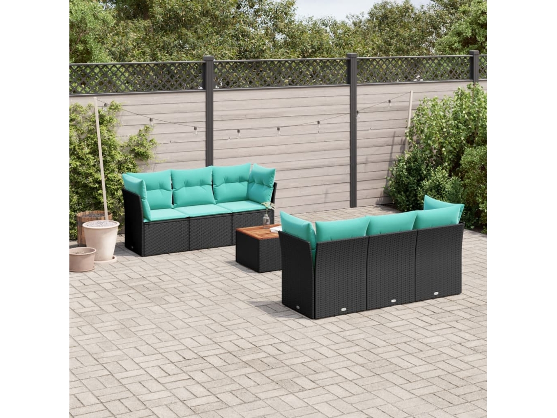 Vidaxl 7 Pcs Conjunto De Sofás P/ Jardim C/ Almofadões Vime Pe Preto