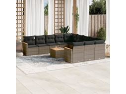 Vidaxl 12 Pcs Conjunto De Sofás Jardim C/ Almofadões Vime Pe Cinzento