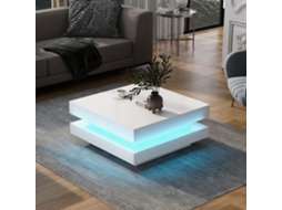 Mesa Centro Quadrada Branca Led Bluetooth 70x70x36 45kg Moderna Sala