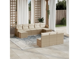 Vidaxl 10 Pcs Conjunto De Sofás P/ Jardim Com Almofadões Vime Pe Bege