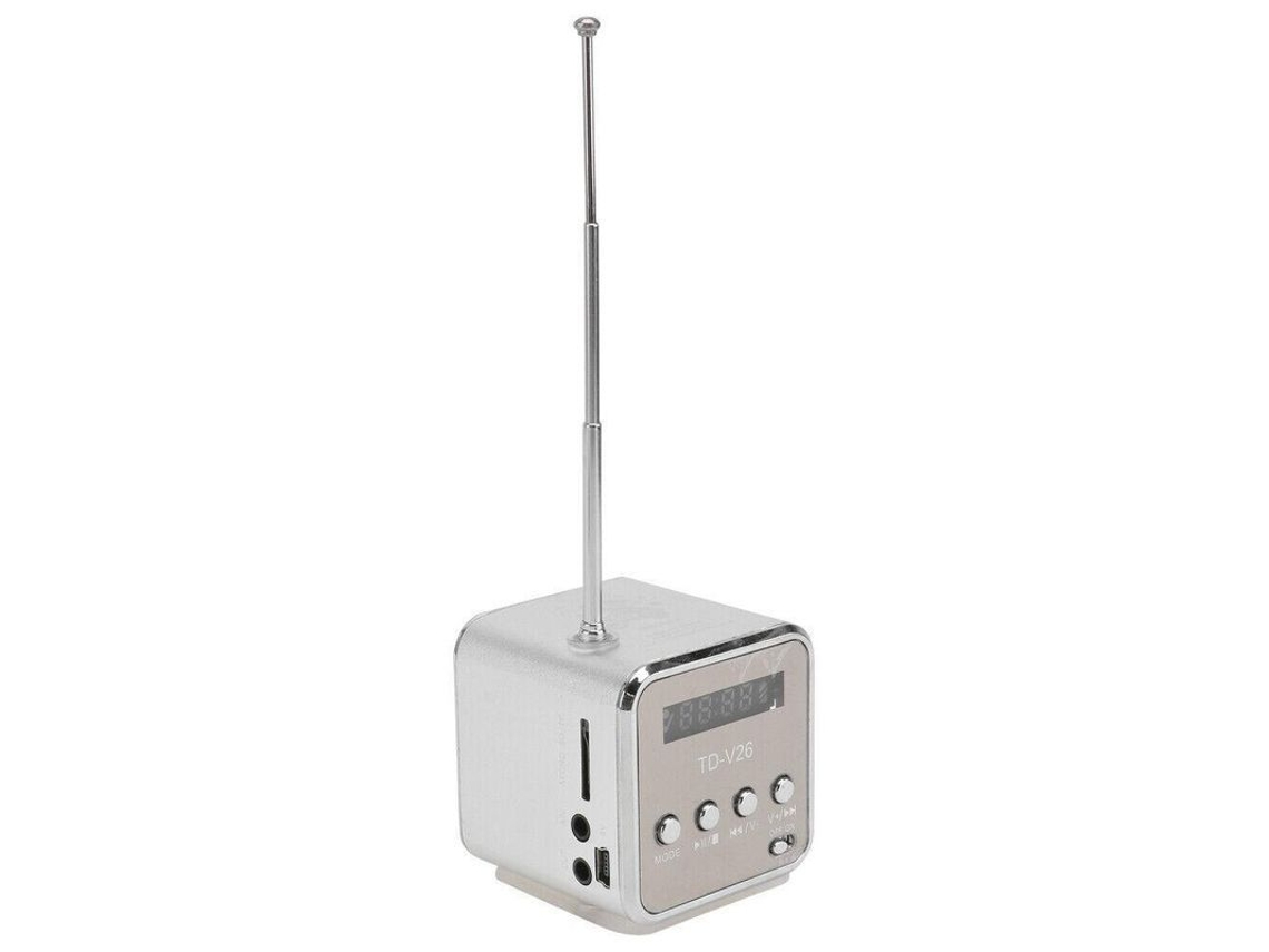 2026-altavoz Portátil Mp3/4 Com Rádio Fm, Micro Sd/tf, Usb, Bateria 600mah, 3wx2, Formato Mp3, Reprodução De 2-5h Plata