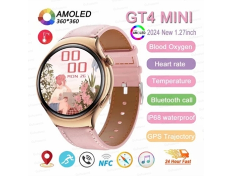 Smartwatch Timovo® Relógio Inteligente Feminino Rastreador Gps 1.27 Polegadas Tela Amoled Chamada Bluetooth À Prova D Água Pink Leather