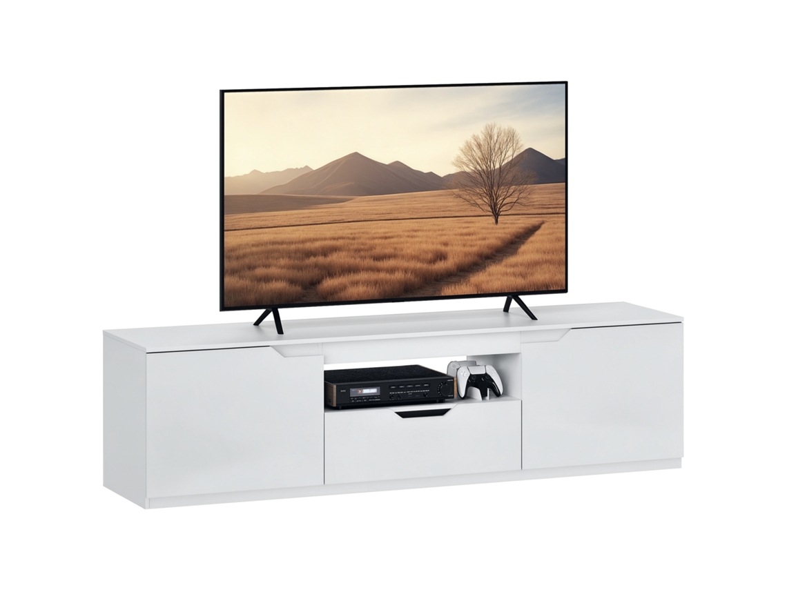 Tv De Painel Baixo, Alto Brilho, Para Tvs De Até 65'', 3 Compartimentos, Gaveta, 160 X 38 X 43 Cm, Branca