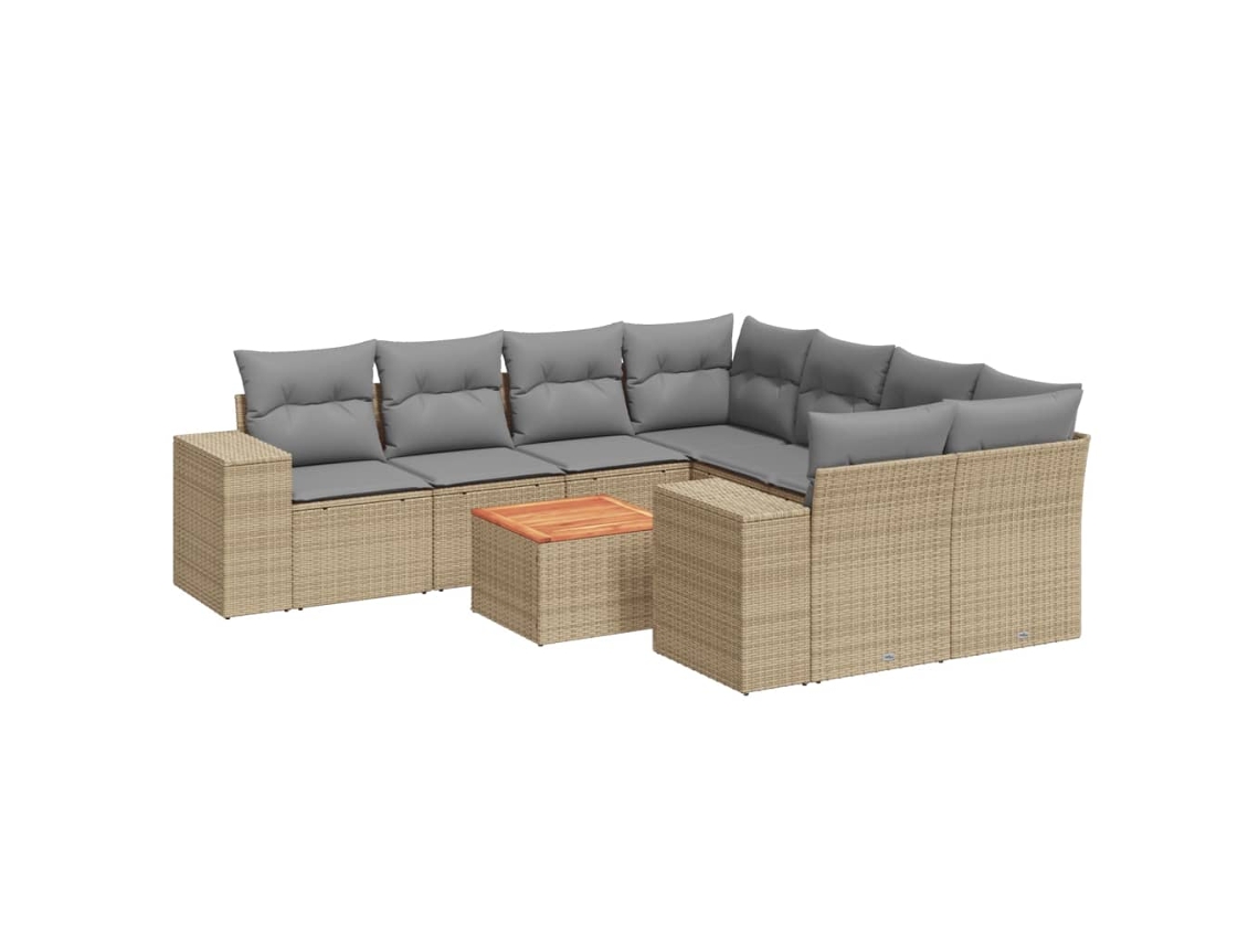 Conjunto de 9 sofás de jardim com almofadões Vime Pe Bege MAISON EXCLUSIVE (90x200 cm)