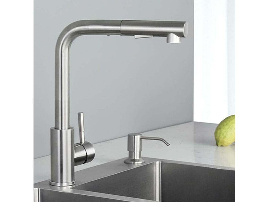 Torneira De Cozinha, Aço Inoxidável Escovado, 2 Modos De Jato, Ducha Extensível, Rotação De 360° Para Água Fria E Quente