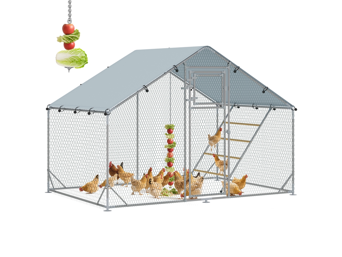Curral De Galinhas De 6m² Para 6 A 8 Animais Com Telhado Impermeável. Manjedoura E Perca. 3x2x1,9m. Prata