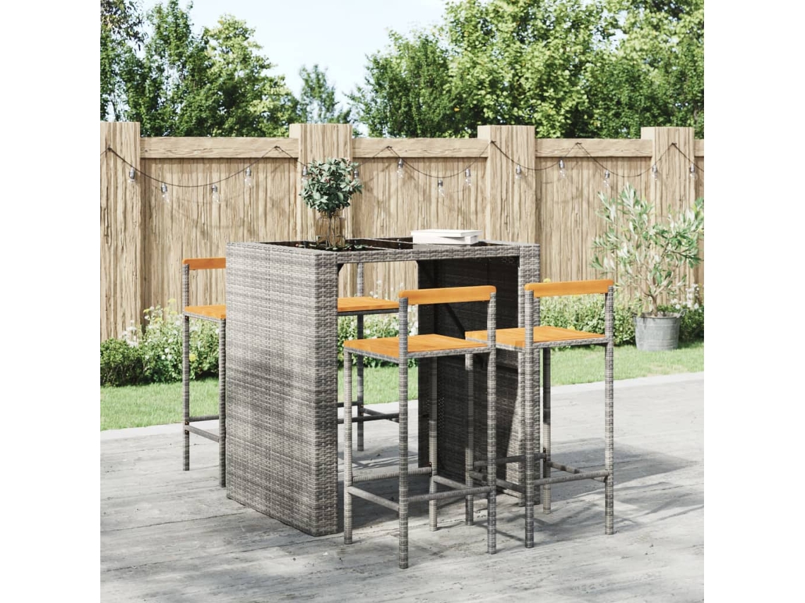 Vidaxl Bancos De Bar 4 Pcs Vime Pe E Madeira De Acácia Maciça Cinzento