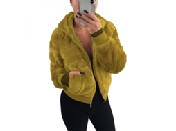 2026 abrigo de Pelo para Mujer Con Capucha Chaqueta Suave Forro Polar Abrigo de Invierno L Amarillo