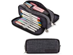 Estojo para Lápis, 3 Compartimentos, Lona, Preto, Estudantes, Adolescentes, Meninas, Meninos AQUAFORGE