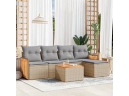 Vidaxl 6 Pcs Conjunto De Sofás P/ Jardim Com Almofadões Vime Pe Bege