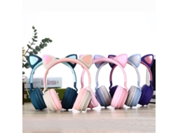 Fone Mali head mounted sem fio BT 5.0 com forma de orelhas de gato, iluminação multicolor, carregável