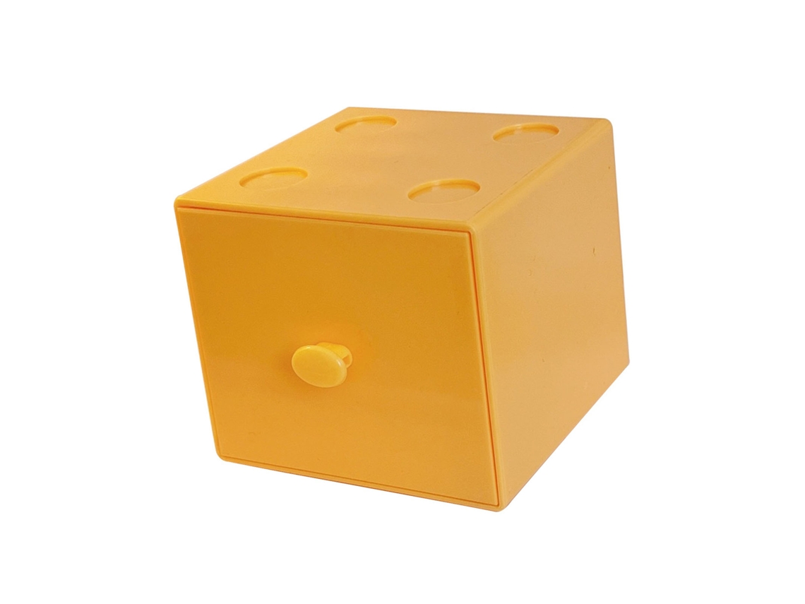 Caixa de armazenamento para mesa quadrada empilhável de plástico com gaveta amarelo leite com marca