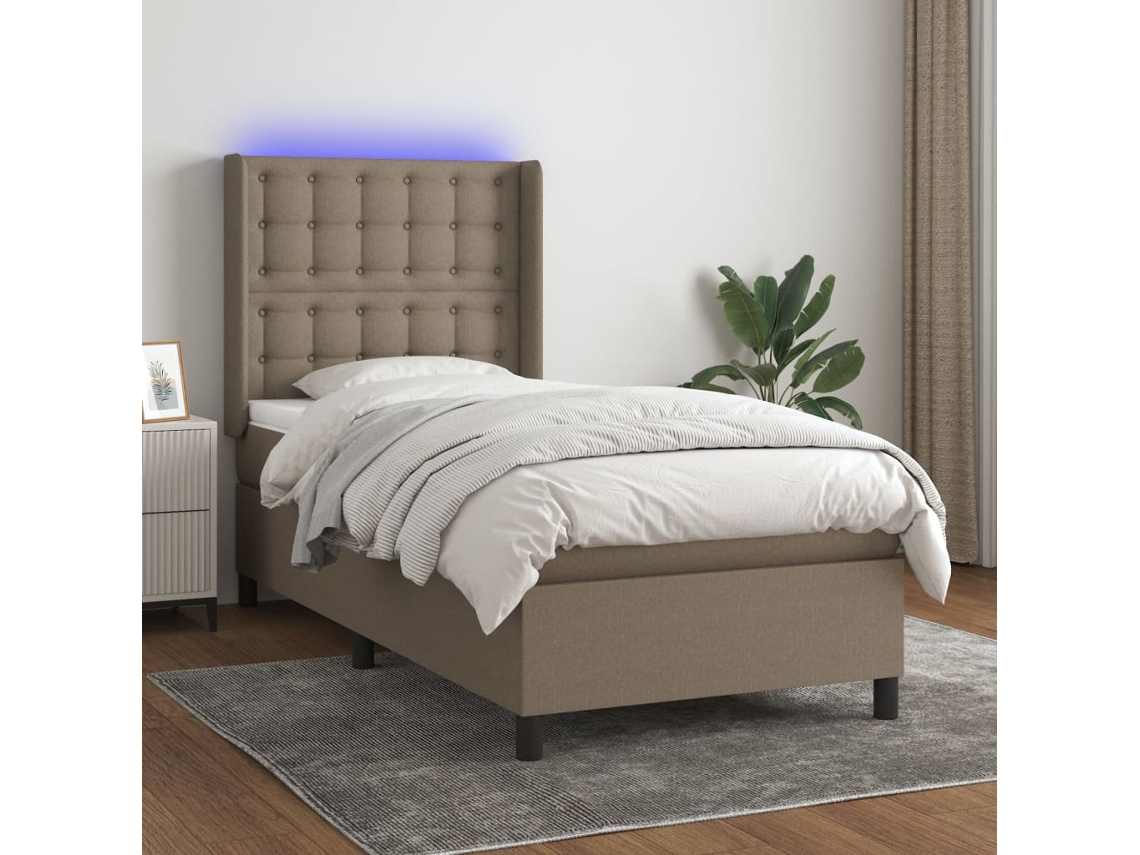 Cama Box Spring Colchão/led 90x190cm Tecido Cinza-acastanhado