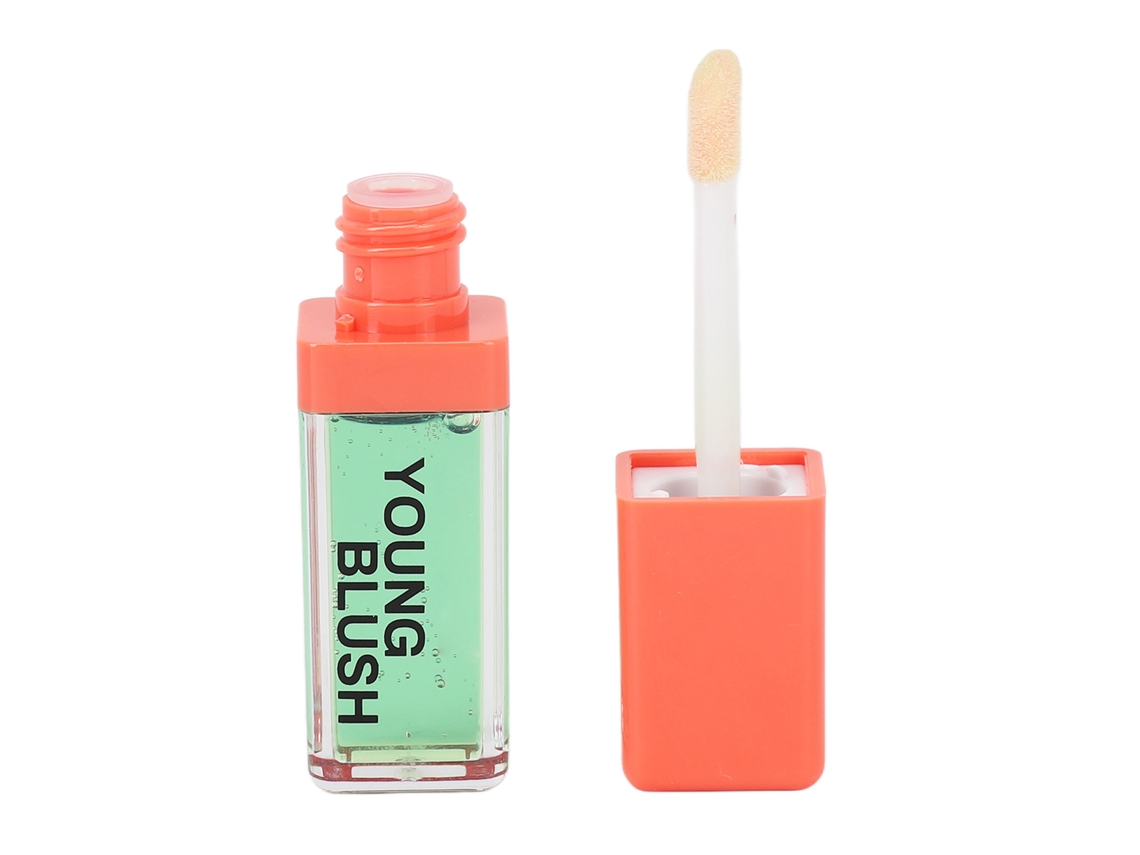 Blush com cor duradoura, à prova d'água, com mudança de cor e pH verde.