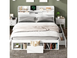 Cama Casal Branca 160x200cm, Usb, Gavetas, Armário, Multifuncional (s/ Colchão). Cs