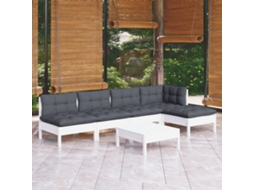 Vidaxl 6 Pcs Conjunto Lounge De Jardim C/ Almofadões Pinho Branco