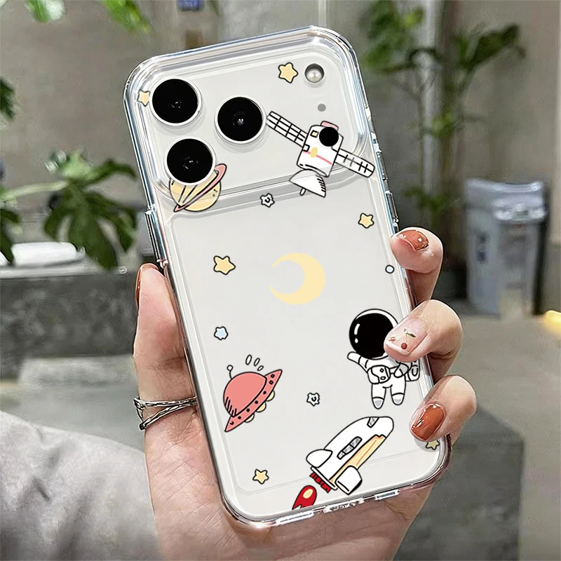 Capa Transparente Para Iphone 17 Pro Com Estampa De Astronauta De Desenho Animado, Feita De Silicone Tpu Transparente.
