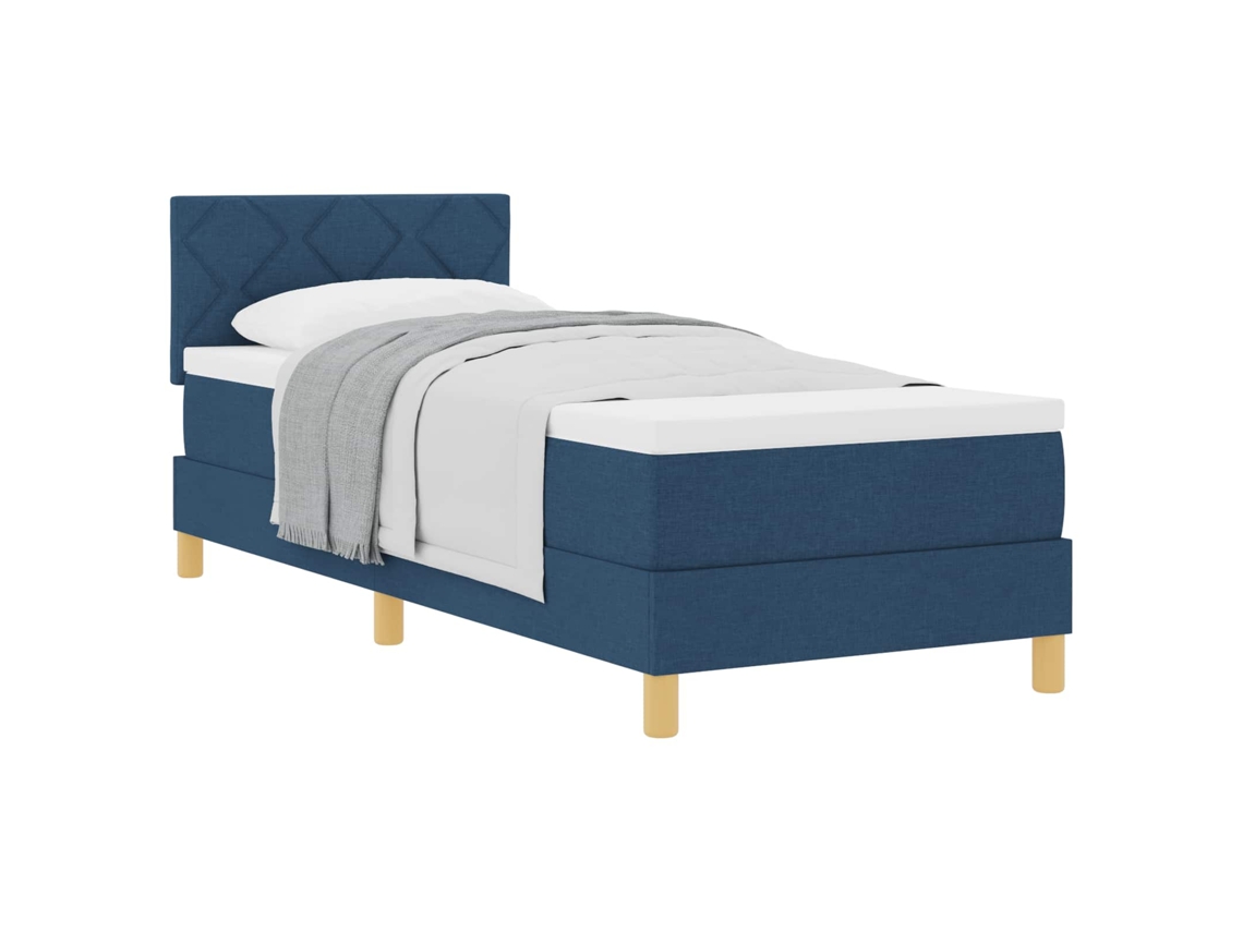 Cama De Solteiro | Camas Para Quarto | Cama Box Com Colchão Com Cabeceira Azul 80 X 200 Cm Tecido
