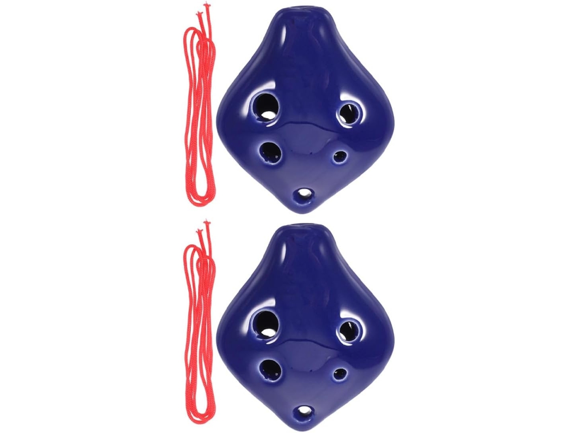 Conjunto de 2 Ocarinas de Cerâmica Azul Cobalto, 6 Furos, Tonalidade Dó Maior, Mini Instrumento de Sopro SFUSHOS