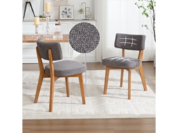 Cadeira Jantar Mid-century Conjunto 2, Assento Linho Cinza, Pernas Madeira Maciça