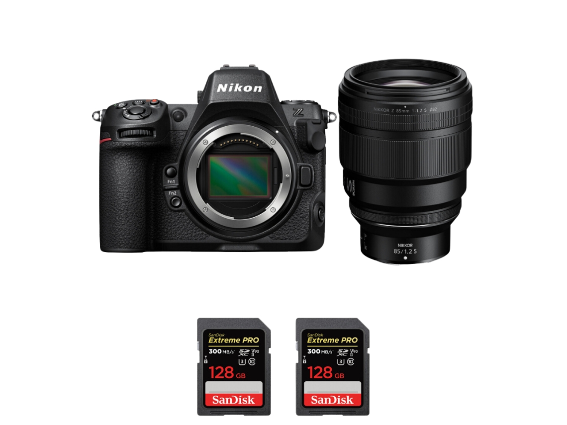 Z8 + Z 85mm F/1.2 S + 2 Sandisk 128gb Uhs ii 300mb/s Máquina Fotográfica Híbrida Full frame + Ebook “20 Dicas para Fotos Que Impressionam” NIKON