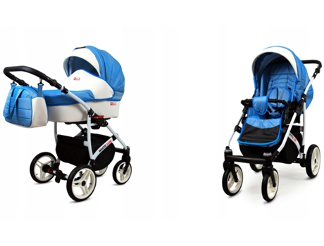 Carrinho De Bebé Multifuncional Babylux Whitelux 2 Em 1 -ocean Blue - Ajustável E Dobrável Construção Leve Em Alumínio - Acessórios