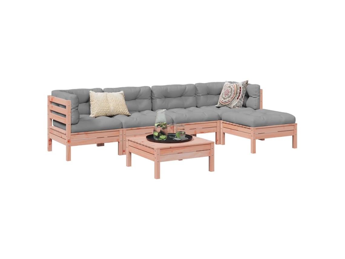Vidaxl 6 Pcs Conj. Sofás Jardim C/ Almofadões Madeira Abeto-de-douglas