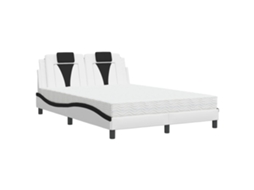 Cama Viana com Colchão 140x200 Cm Couro Artificial Preto e Branco MAISON EXCLUSIVE