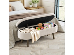 Banco Multifuncional Arrumação, Chenille, Madeira, 20l, 110x40x42cm, Bege