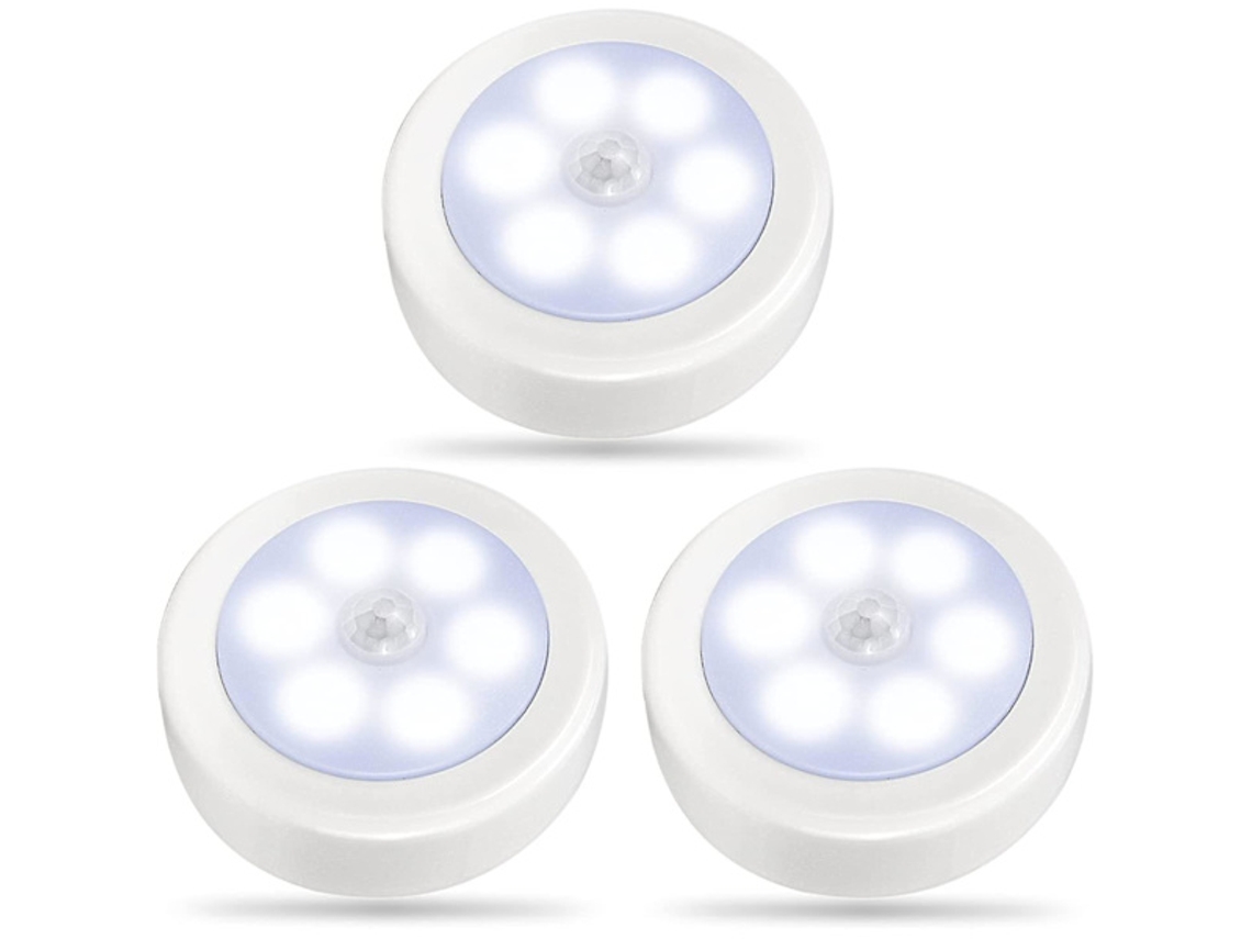 Conjunto 3 Luzes Led Com Sensor Movimento Para Armário E Escada
