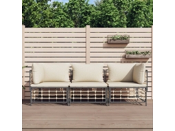 3 Pcs Conjunto Lounge De Jardim C/ Almofadões Vime Pe Antracite Dkd Home Decor