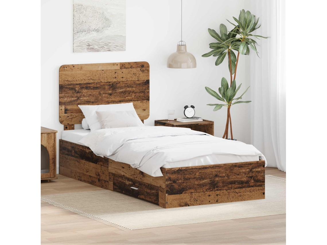 Vidaxl Estrutura da Cama Madeira Antiga 90 X 190 Cm Madeira Processada