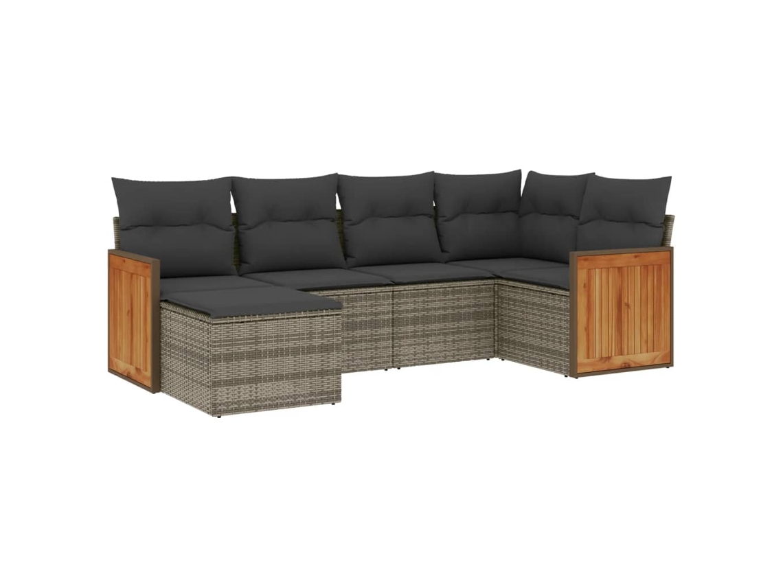 Conjunto de 6 Sofás de Jardim com Almofadões Vime Cinzento MAISON EXCLUSIVE (80x200 cm)