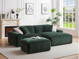 Sofá e Chaise Longue Tirono VENTE-UNIQUE.PT em veludo canelado verde de canto direito (254 x 161 x 80 cm)