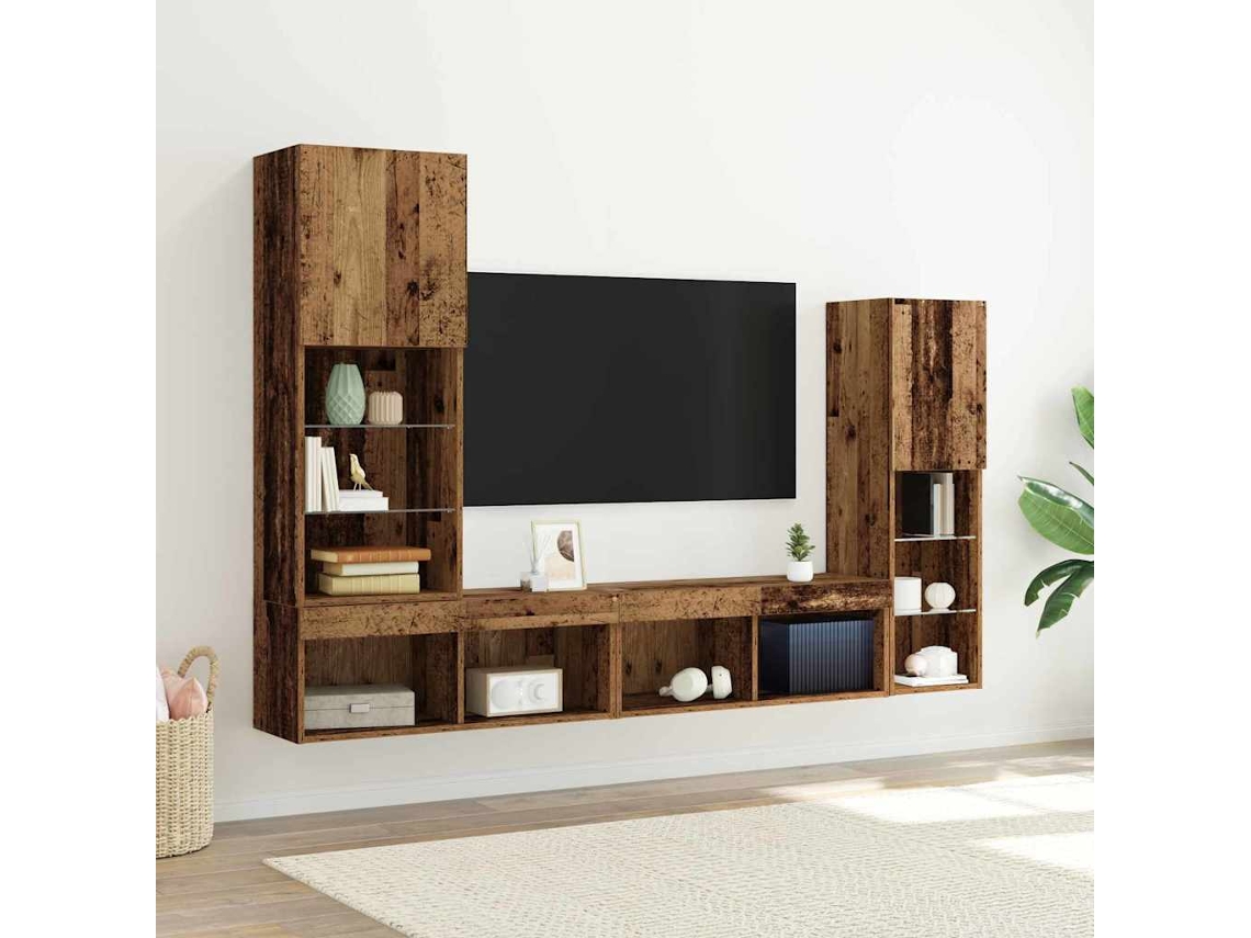 Vidaxl Gabinete Para Tv 4 Pcs Madeira Antiga Madeira Processada