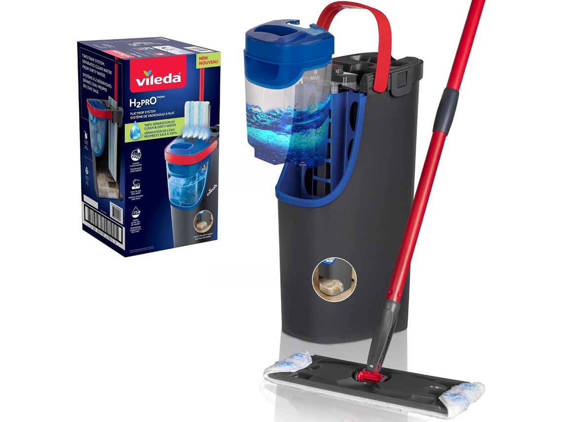 Vileda H2pro Conjunto De Limpeza Com Mopa Plana E Balde De Dois Tanques