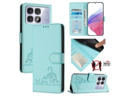Capa De Celular Em Couro Com Estampa De Gato E Rato Em Relevo E Proteção Rfid, Com Cordão, Para Redmi Note 14 Pro 5g.