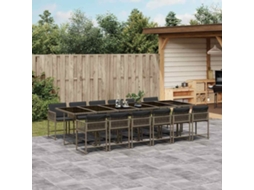 Vidaxl 13 Pcs Conjunto Jantar P/ Jardim C/ Almofadões Vime Pe Cinzento