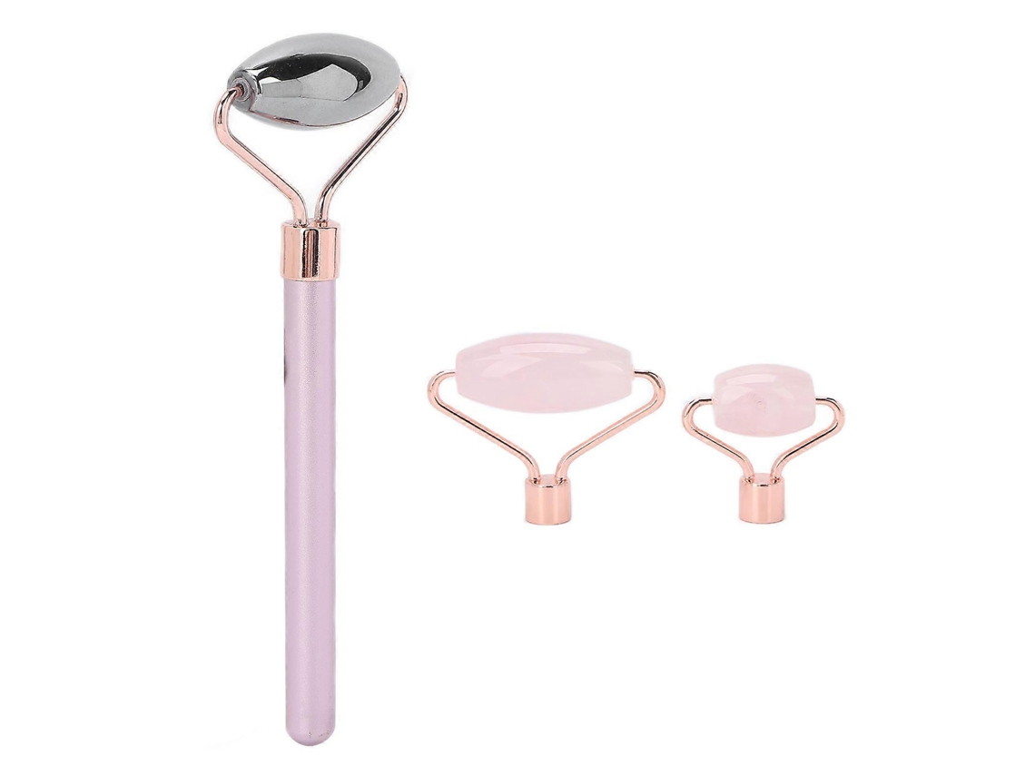 Massageador facial portátil 3 em 1 com rolo de quartzo rosa para lifting e firmeza da pele Slowmoose