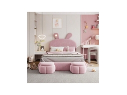 Cama Estofada, Cama De Casal, Cama Hidráulica, Orelhas De Coelho Com Faixas De Luz De Cores Quentes Com Brilho Ajustável, Espaço De Armazenamento So