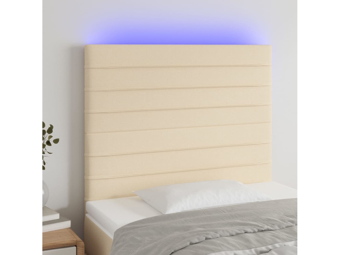 Vidaxl Cabeceira De Cama C/ Led Tecido 90x5x118/128cm Crème