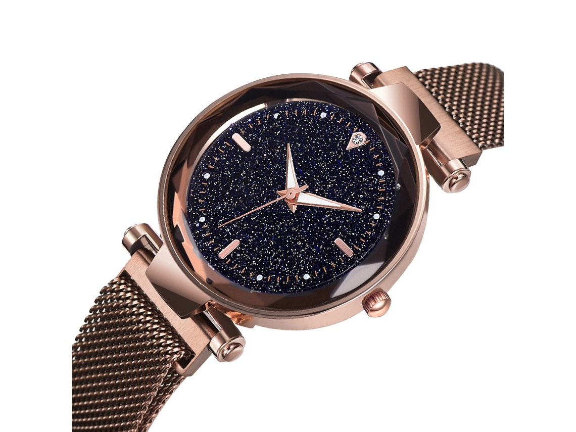 Relógio Feminino de Moda Simples com Cinturão Magnético Estrelar Quartzo Liga Café
