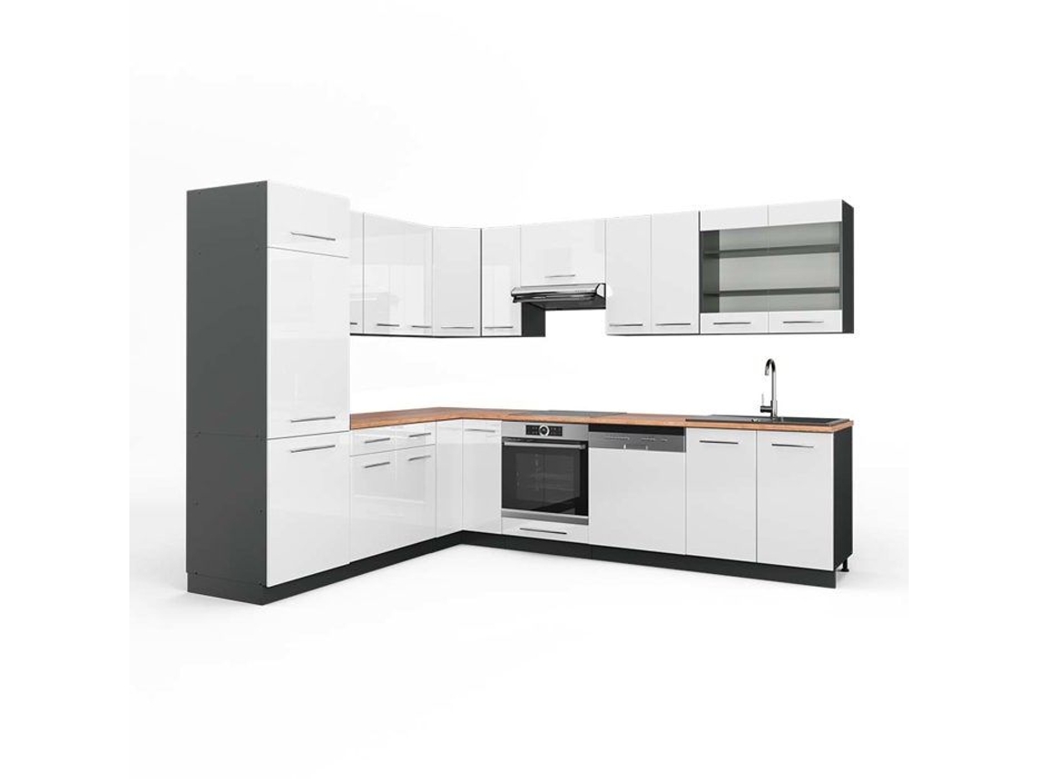 Cozinha de canto Fame-Line, 227 x 287 cm, carvalho PT, branco brilhante/antracite, Vicco