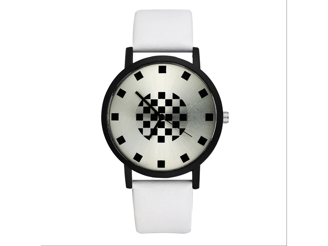 Relógio de pulso analógico de estilo simples com pulseira de PU e mostrador personalizado (branco)