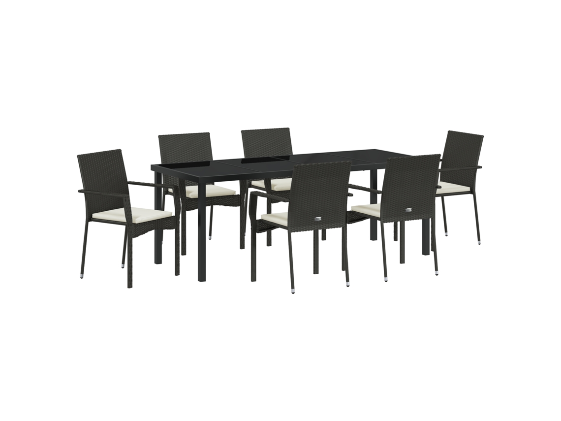 Conjunto 7 Conjunto De Jantar Para Jardim Vidaxl Preto Vime Pe (200 X 80 X 73 Cm)