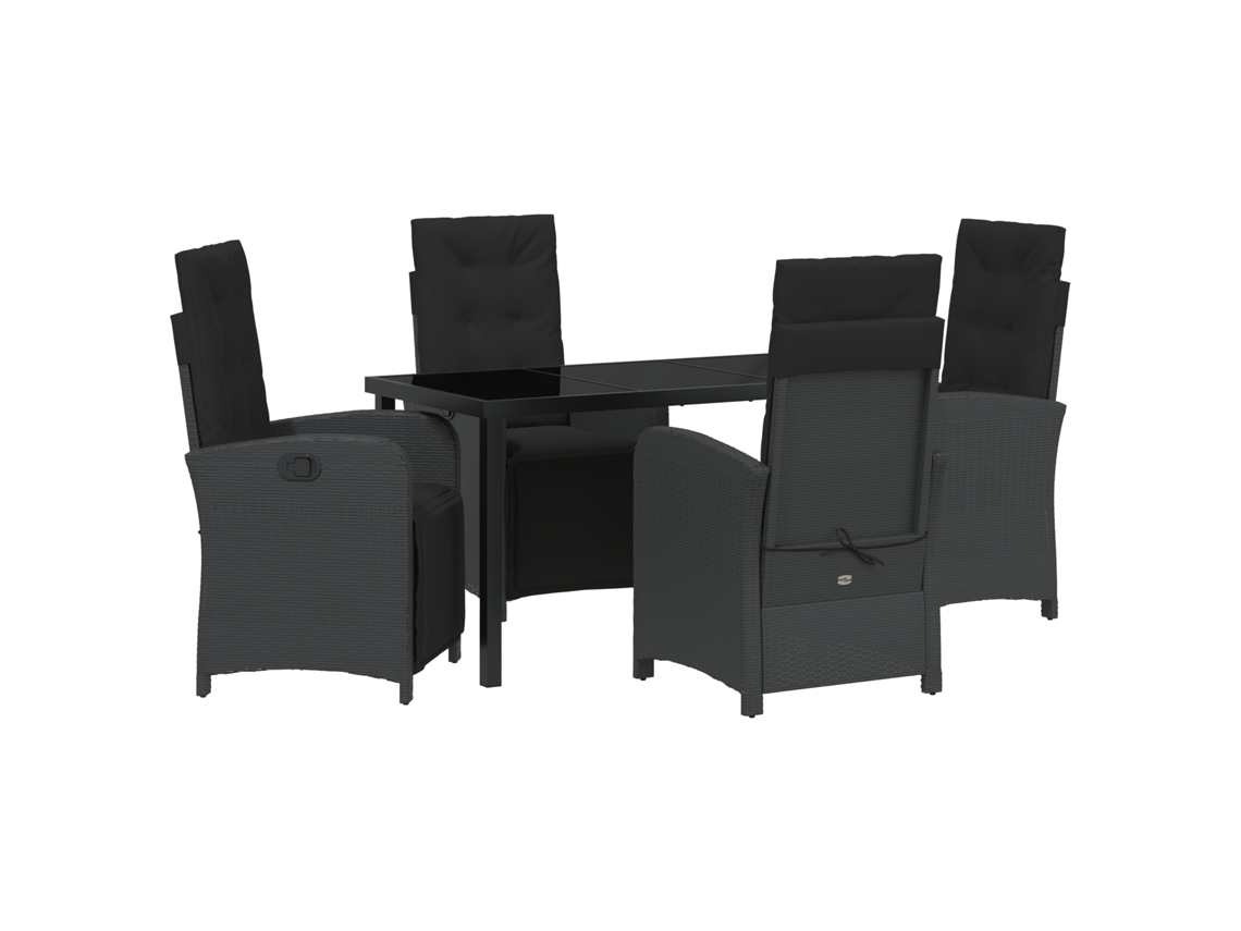 Conjunto 5 De Jantar Com Almofadas Vidaxl Preto Rattan Poliéster
